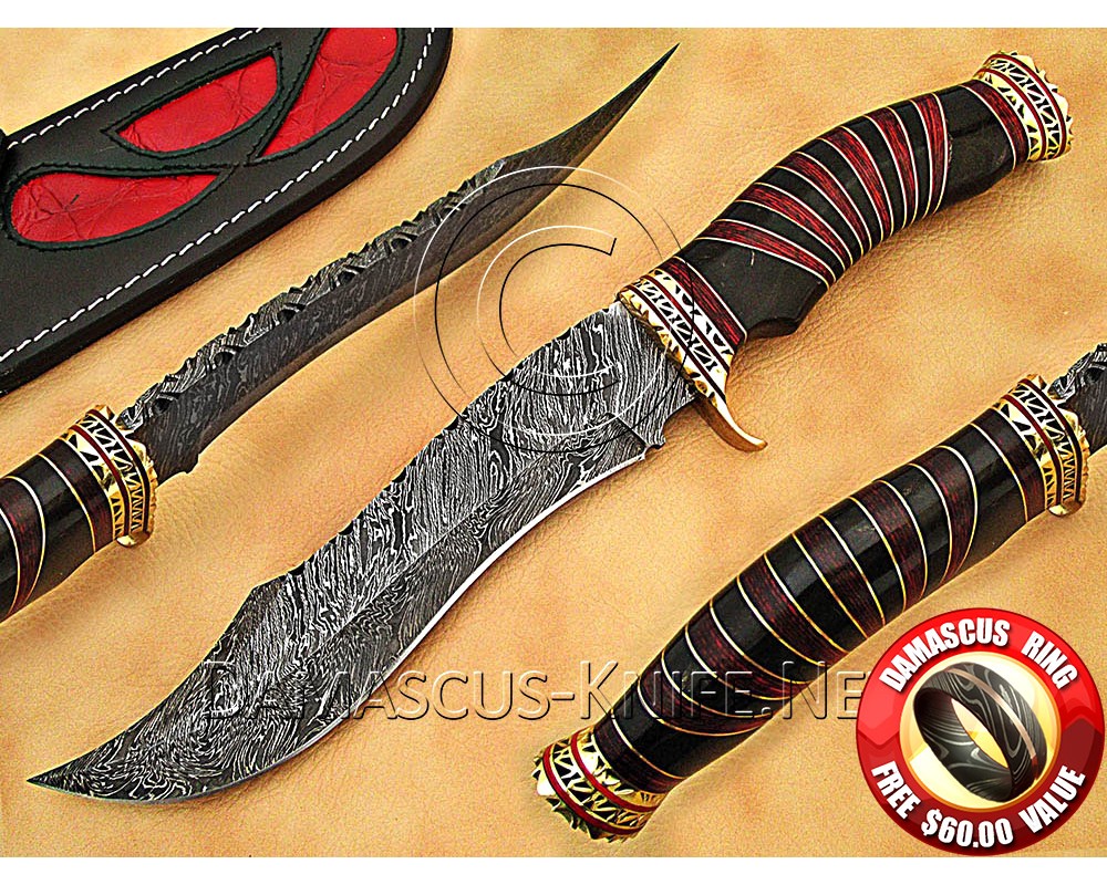 Custom Handmade Damascus Steel Outdoor Bowie Knife - Horn Handle - CK887