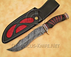 Custom Handmade Damascus Steel Outdoor Bowie Knife - Horn Handle - CK887