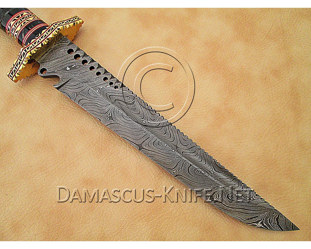 Custom Handmade Damascus Steel Outdoor Bowie Knife - Horn Handle - CK888