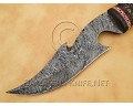 Custom Handmade Damascus Steel Utility Hook Bowie Knife - Ram Horn Handle - CK889