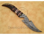 Custom Handmade Damascus Steel Utility Hook Bowie Knife - Ram Horn Handle - CK889