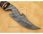 Custom Handmade Damascus Steel Utility Hook Bowie Knife - Ram Horn Handle - CK889