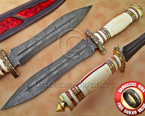 Custom Handmade Damascus Steel Outdoor Camp Knife - Bone Handle - CK890