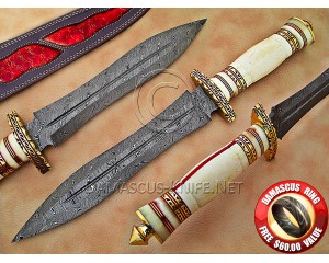 Custom Handmade Damascus Steel Outdoor Camp Knife - Bone Handle - CK890