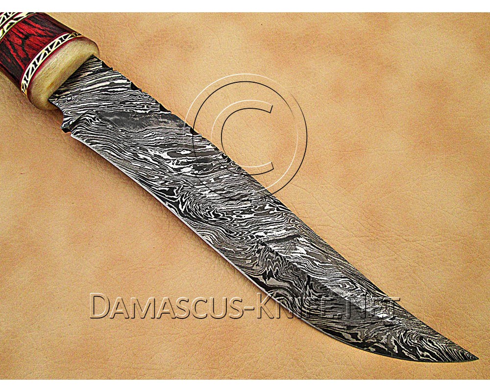 Custom Handmade Damascus Steel Outdoor Bowie Knife - Ram Horn Handle - CK891