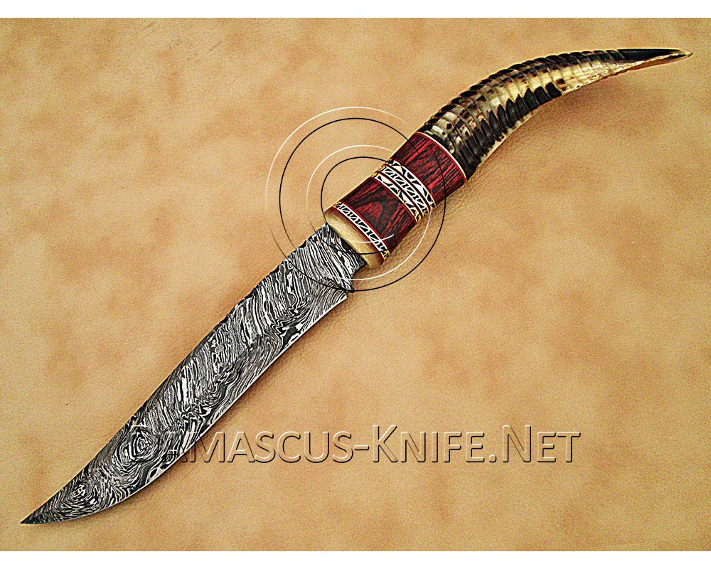 Custom Handmade Damascus Steel Outdoor Bowie Knife - Ram Horn Handle - CK891