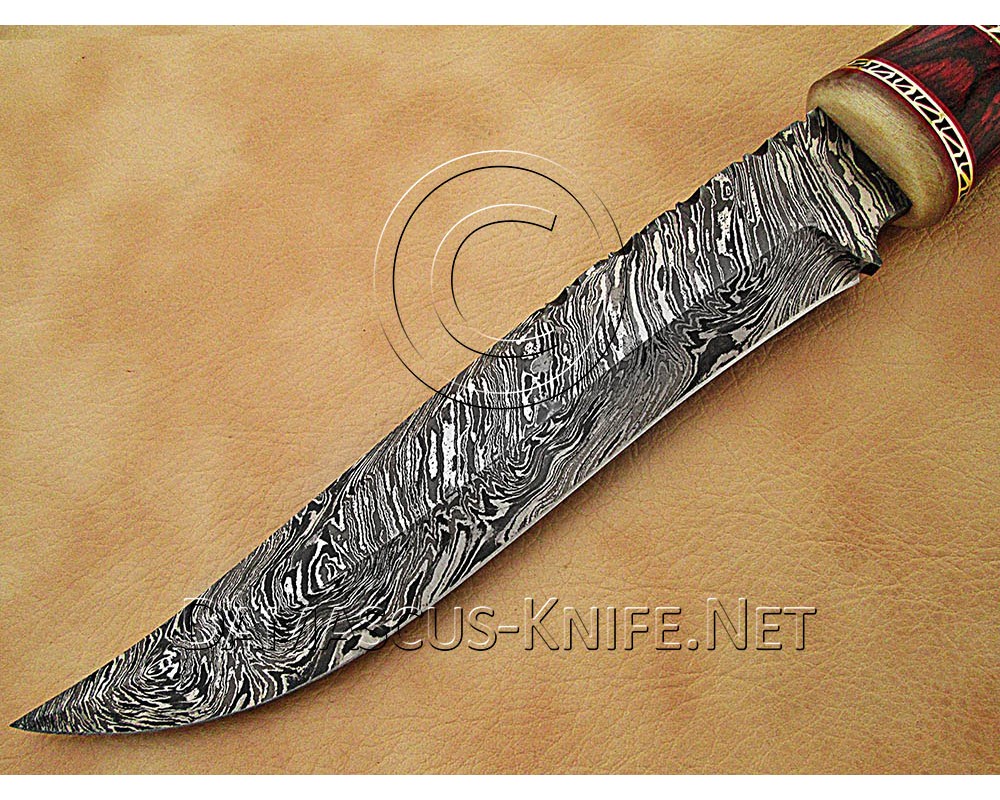 Custom Handmade Damascus Steel Outdoor Bowie Knife - Ram Horn Handle - CK891
