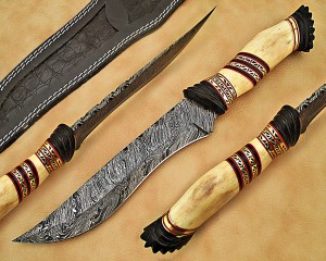 Custom Handmade Damascus Steel Outdoor Bowie Knife - Bone Handle - CK892