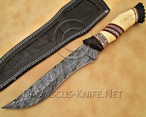 Custom Handmade Damascus Steel Outdoor Bowie Knife - Bone Handle - CK892