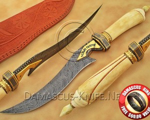 Custom Handmade Damascus Steel Outdoor Bowie Knife - Bone Handle - CK899