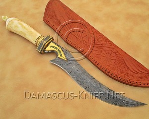 Custom Handmade Damascus Steel Outdoor Bowie Knife - Bone Handle - CK899