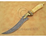 Handmade Damascus Steel Extra-Large Curved Field-Utility Implement - Carved Bone & Brass File-work - CK899 Handmade Damascus Steel Extra-Large Curved Field-Utility Implement - Carved Bone & Brass File-work - CK899