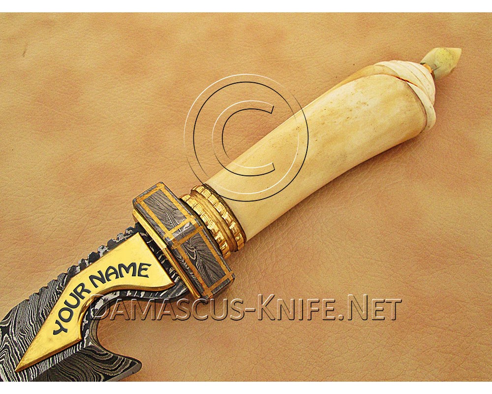 Custom Handmade Damascus Steel Outdoor Bowie Knife - Bone Handle - CK899
