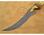 Handmade Damascus Steel Extra-Large Curved Field-Utility Implement - Carved Bone & Brass File-work - CK899 Handmade Damascus Steel Extra-Large Curved Field-Utility Implement - Carved Bone & Brass File-work - CK899
