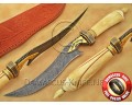 Handmade Damascus Steel Extra-Large Curved Field-Utility Implement - Carved Bone & Brass File-work - CK899