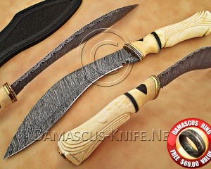Custom Handmade Damascus Steel Outdoor Kukri Knife - Bone Handle - CK900