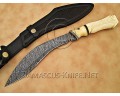 Hand-Forged Damascus Curved Field-Utility Implement - Natural Bone Handle - CK900 Hand-Forged Damascus Curved Field-Utility Implement - Natural Bone Handle - CK900