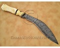 Hand-Forged Damascus Curved Field-Utility Implement - Natural Bone Handle - CK900 Hand-Forged Damascus Curved Field-Utility Implement - Natural Bone Handle - CK900