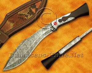 Handmade Full Integral Damascus Field-Utility Implement - Integral Bolster &amp; Mosaic Pins - CK901