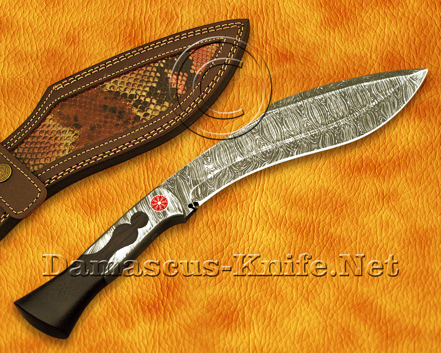 Handmade Full Integral Damascus Field-Utility Implement - Integral Bolster &amp; Mosaic Pins - CK901
