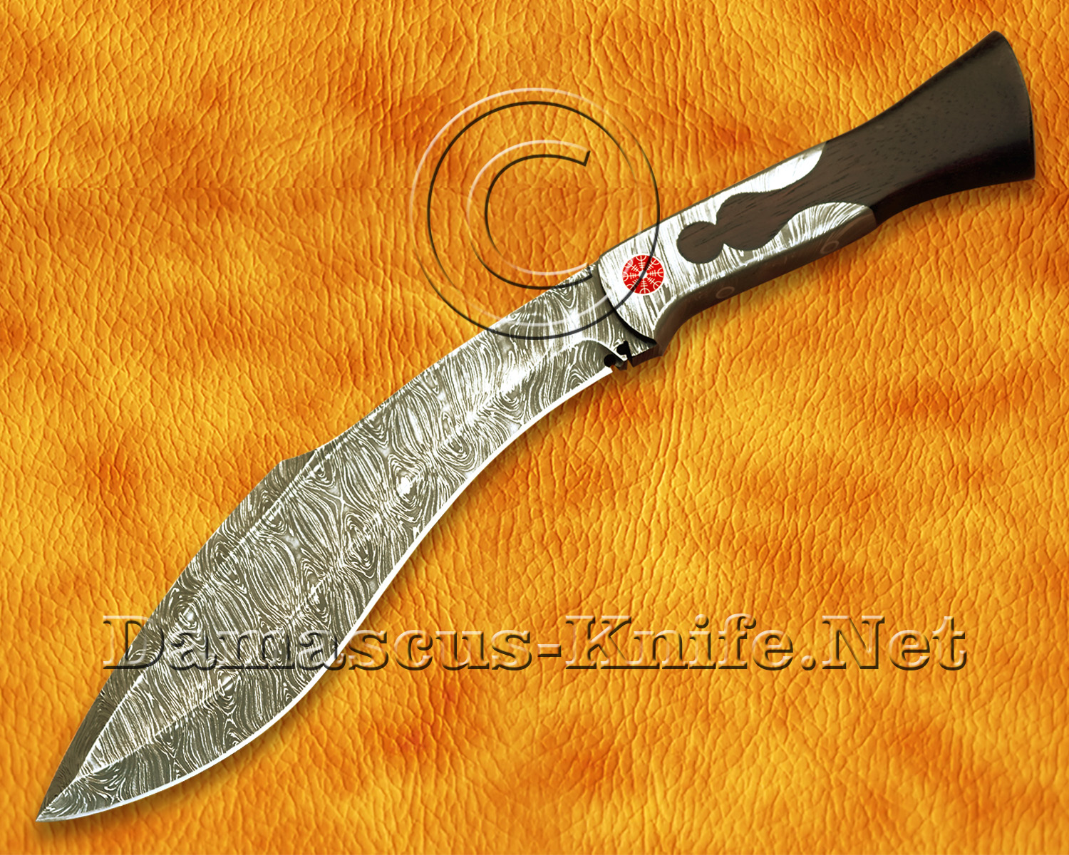 Handmade Full Integral Damascus Field-Utility Implement - Integral Bolster &amp; Mosaic Pins - CK901
