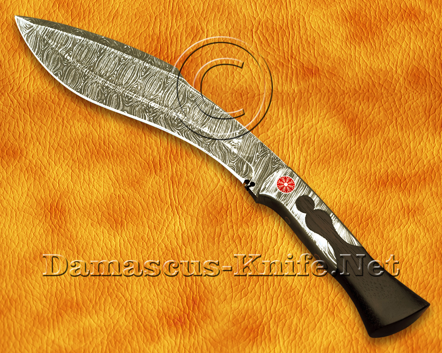 Handmade Full Integral Damascus Field-Utility Implement - Integral Bolster &amp; Mosaic Pins - CK901