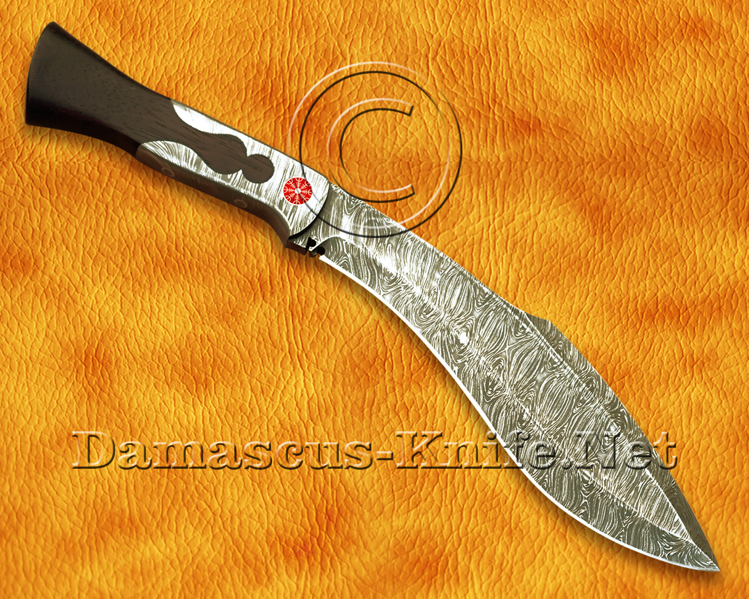 Handmade Full Integral Damascus Field-Utility Implement - Integral Bolster &amp; Mosaic Pins - CK901