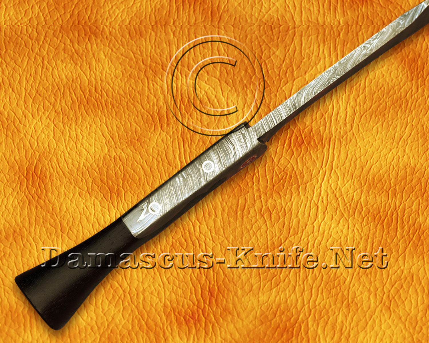 Handmade Full Integral Damascus Field-Utility Implement - Integral Bolster &amp; Mosaic Pins - CK901