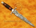 18" Handmade Damascus Wavy Field-Utility Implement - Stag & Engraved Brass - CK913