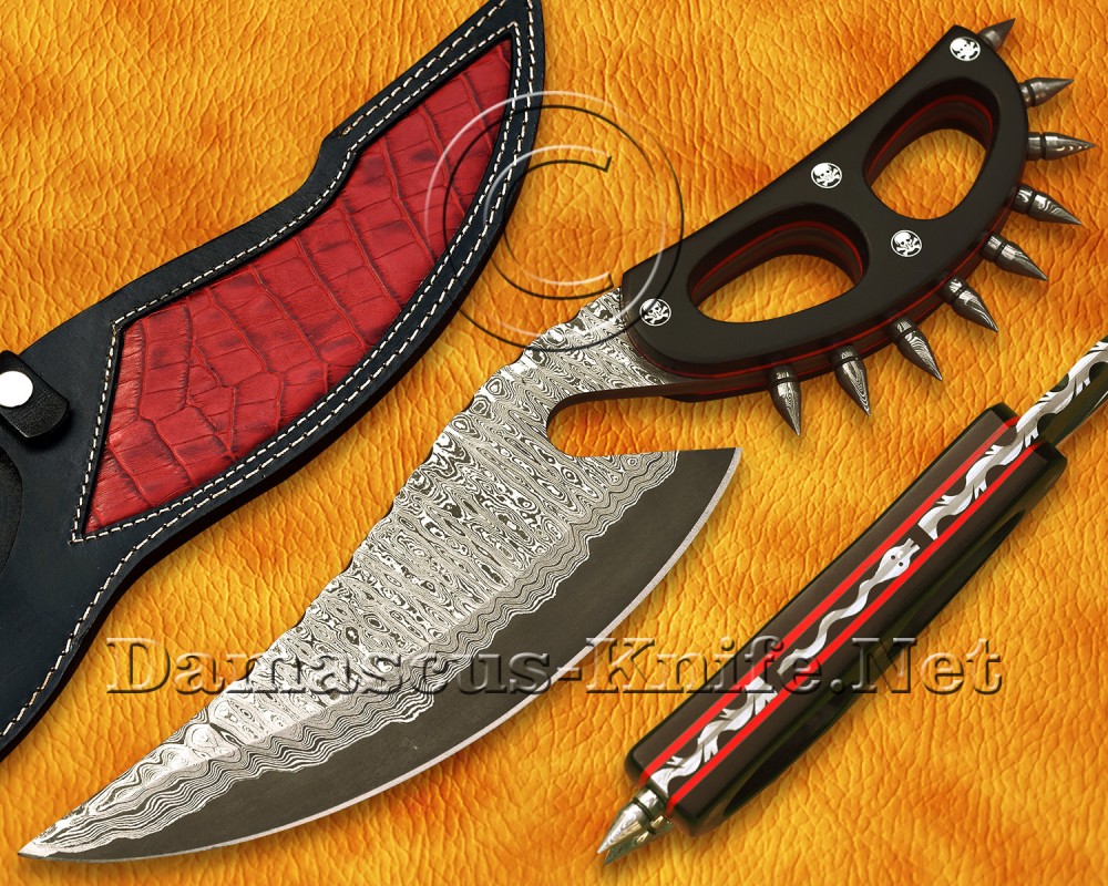 15.25" Handmade Sanmai Damascus Curved Field-Utility Implement - Black G10 with Artisan Mosaic Pins - CK915