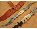 Custom Handmade Damascus Steel Dual Blade Haledi Knife - Bone Handle - CK952 Custom Handmade Damascus Steel Dual Blade Haledi Knife - Bone Handle - CK952