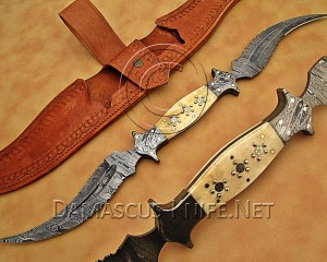 Custom Handmade Damascus Steel Dual Blade Haledi Knife - Bone Handle - CK952