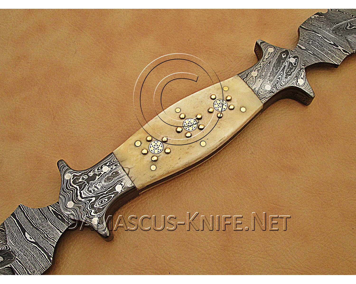 Custom Handmade Damascus Steel Dual Blade Haledi Knife - Bone Handle - CK952 Custom Handmade Damascus Steel Dual Blade Haledi Knife - Bone Handle - CK952