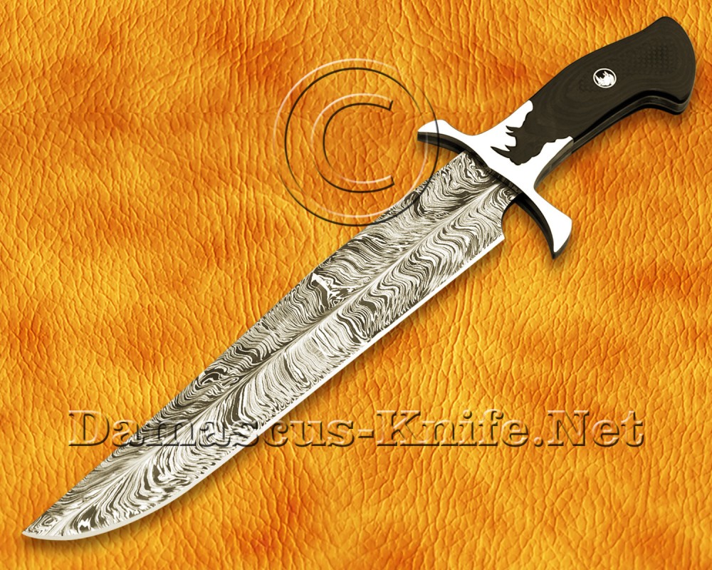 Custom Handmade Damascus Steel Outdoor Bowie Knife - Rhino Handle - CK966