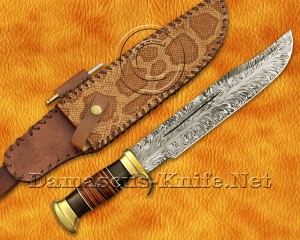 Custom Handmade Damascus Steel Outback Bowie Knife - Leather Handle - CK975