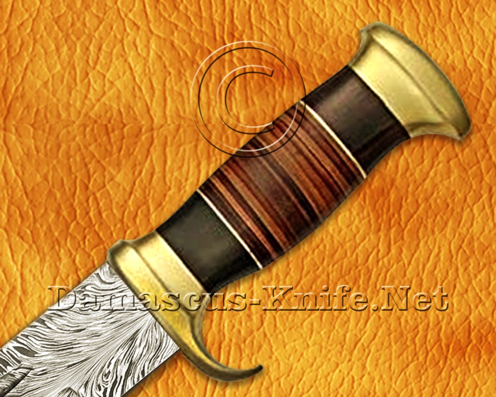 Custom Handmade Damascus Steel Outback Bowie Knife - Leather Handle - CK975