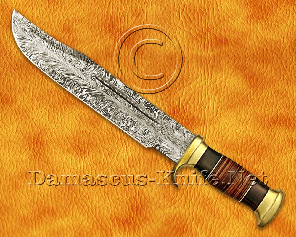 Custom Handmade Damascus Steel Outback Bowie Knife - Leather Handle - CK975