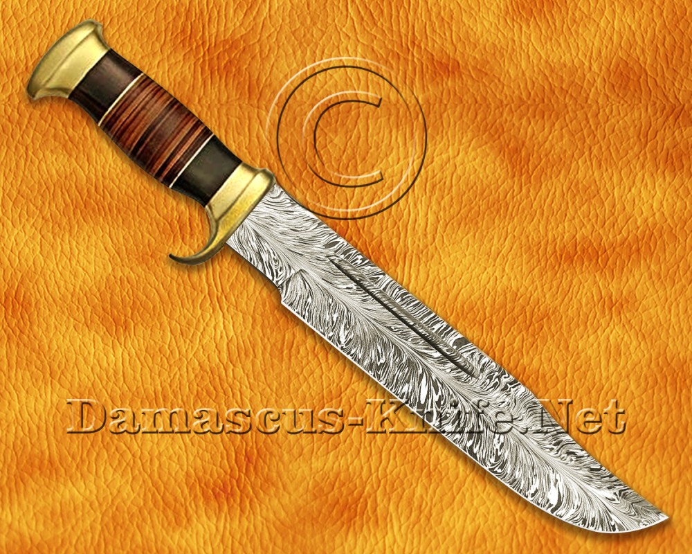 Custom Handmade Damascus Steel Outback Bowie Knife - Leather Handle - CK975