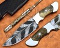 Custom Handmade Damascus Mosaic Steel Outdoor Camp Knife - Bone Handle - CK998