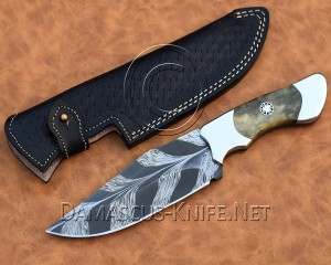 Custom Handmade Damascus Mosaic Steel Outdoor Camp Knife - Bone Handle - CK998