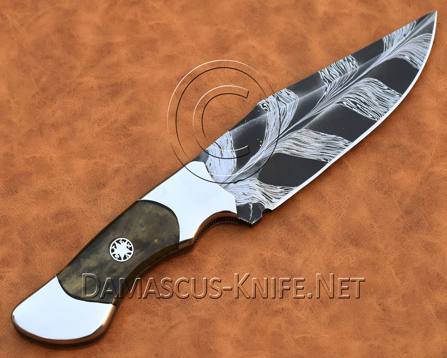 Handmade Damascus Mosaic Steel Camp Knife - Texas Mosaic Pin - CK998 Handmade Damascus Mosaic Steel Camp Knife - Texas Mosaic Pin - CK998