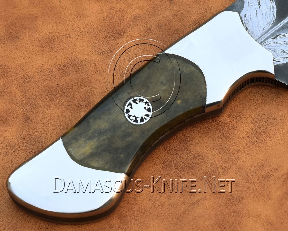 Custom Handmade Damascus Mosaic Steel Outdoor Camp Knife - Bone Handle - CK998