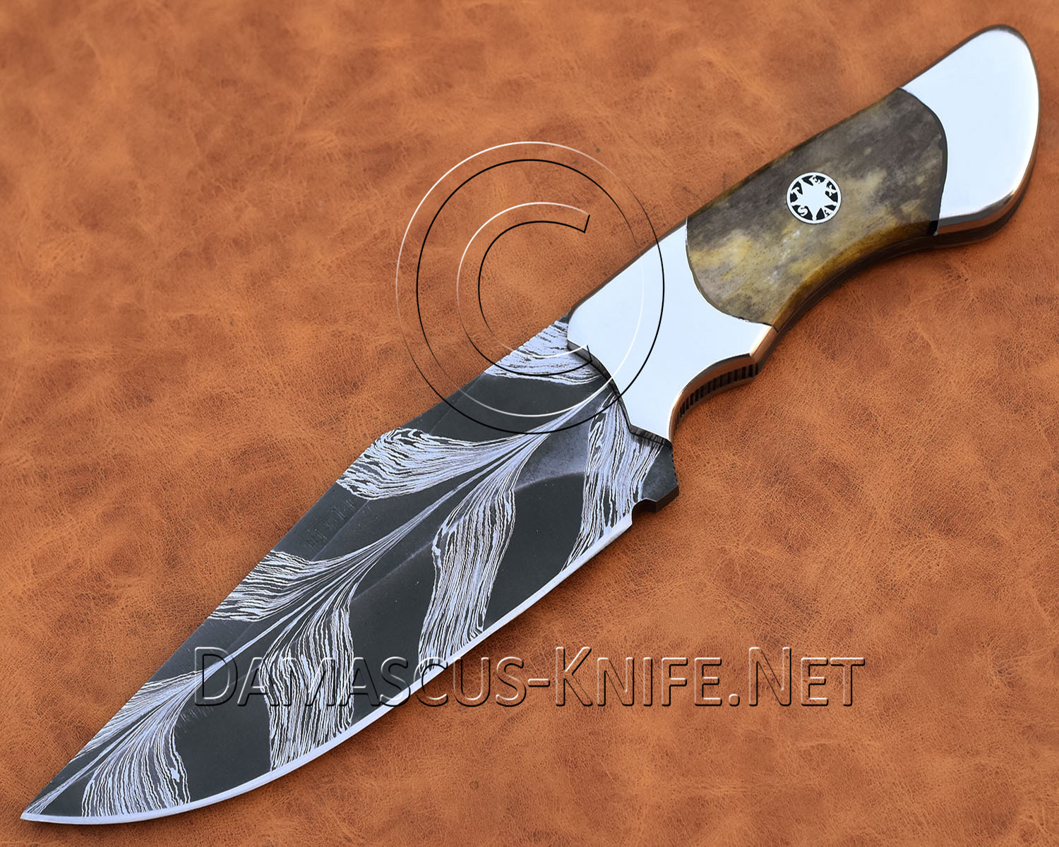 Handmade Damascus Mosaic Steel Camp Knife - Texas Mosaic Pin - CK998 Handmade Damascus Mosaic Steel Camp Knife - Texas Mosaic Pin - CK998