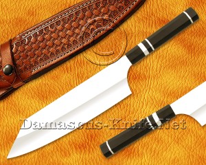 Personalized 12C27 Stainless Steel Bunka Chef Knife - Ebony Wood & 3 Steel Rings - DCK680