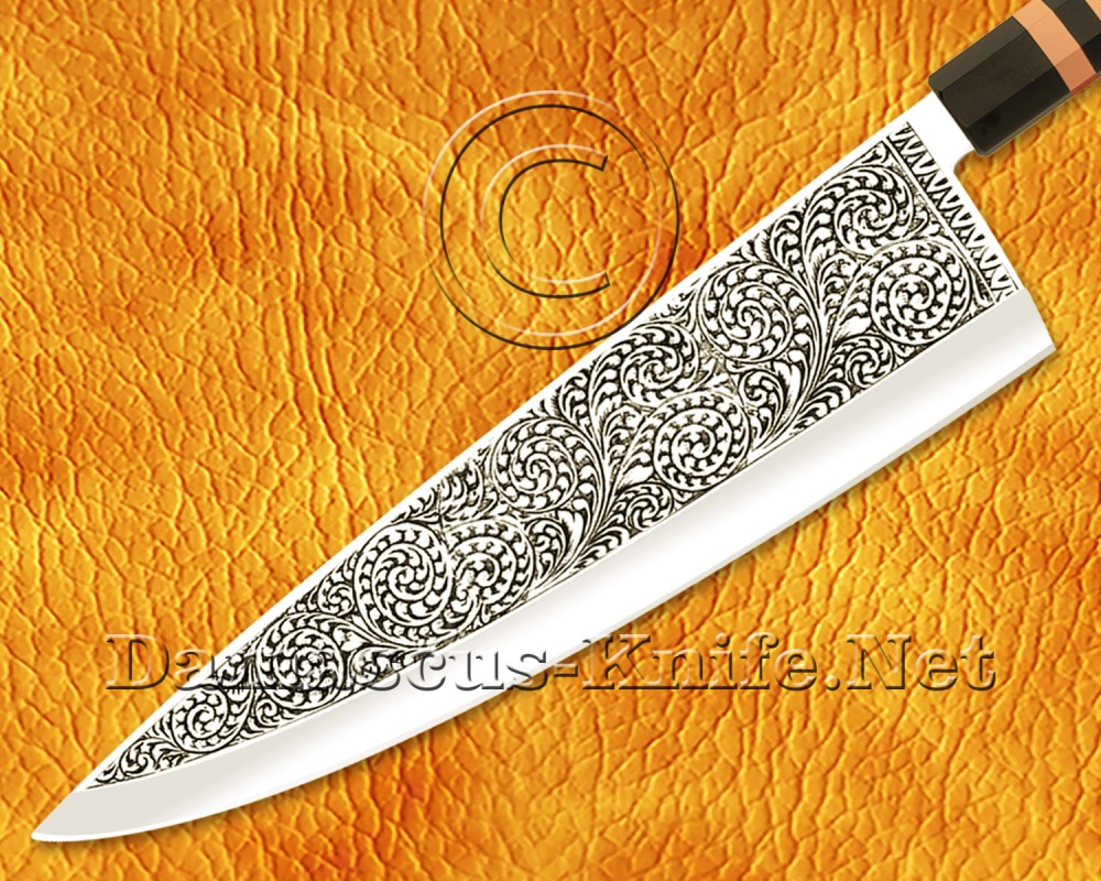 Personalized Engraving Stainless Steel Chef Knife Handmade Kitchen Gyuto Knife Ebony Wood 3 Copper Ring Handle - DCK681 Personalized Engraving Stainless Steel Chef Knife Handmade Kitchen Gyuto Knife Ebony Wood 3 Copper Ring Handle - DCK681
