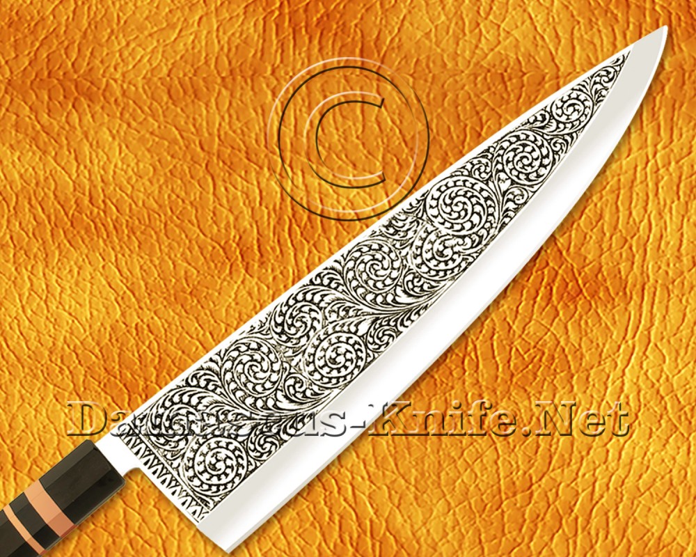 Personalized Engraving Stainless Steel Chef Knife Handmade Kitchen Gyuto Knife Ebony Wood 3 Copper Ring Handle - DCK681 Personalized Engraving Stainless Steel Chef Knife Handmade Kitchen Gyuto Knife Ebony Wood 3 Copper Ring Handle - DCK681
