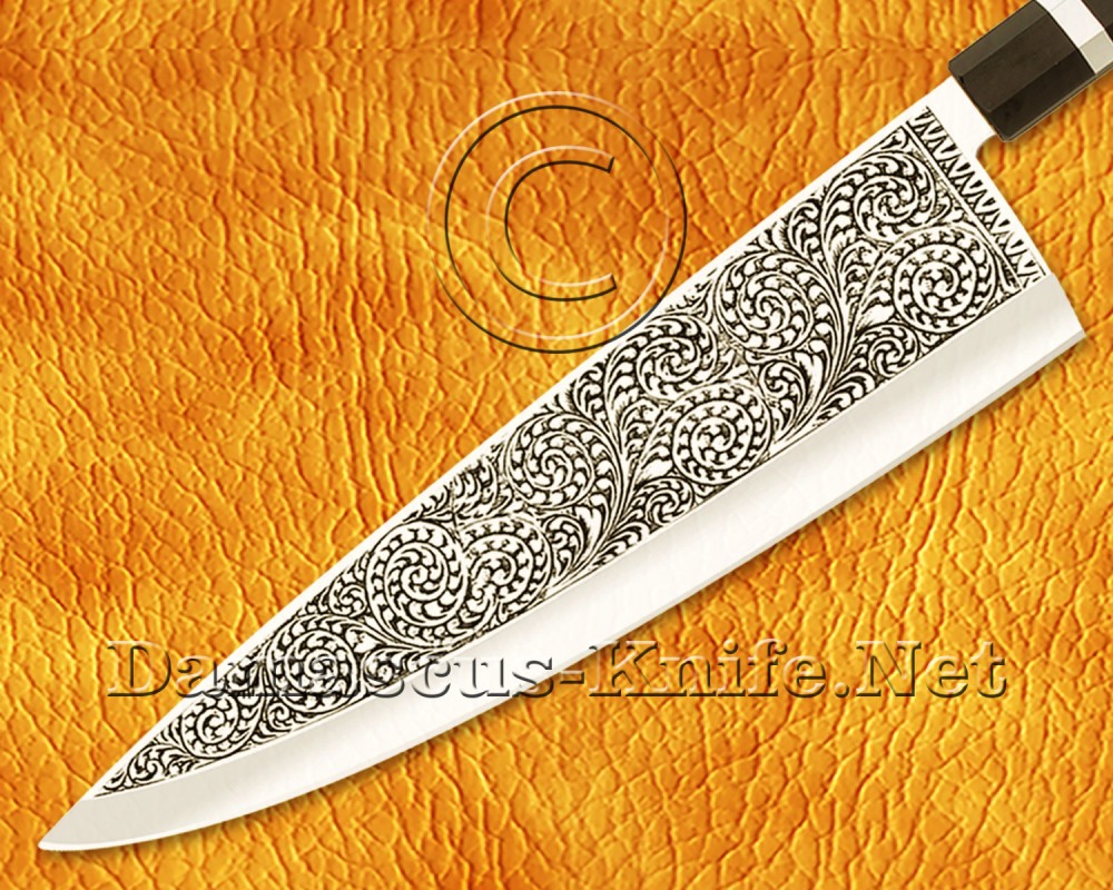 Personalized Engraving Stainless Steel Chef Knife Handmade Kitchen Gyuto Knife Ebony Wood 3 Steel Ring Handle - DCK660 Personalized Engraving Stainless Steel Chef Knife Handmade Kitchen Gyuto Knife Ebony Wood 3 Steel Ring Handle - DCK660