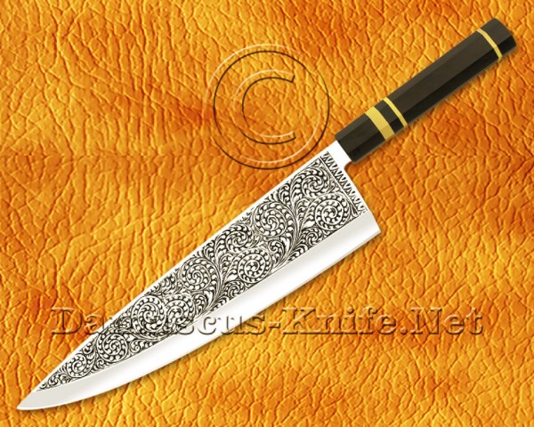 Personalized Engraving Stainless Steel Chef Knife Handmade Kitchen Gyuto Knife Ebony Wood 3 Brass Ring Handle Personalized Engraving Stainless Steel Chef Knife Handmade Kitchen Gyuto Knife Ebony Wood 3 Brass Ring Handle