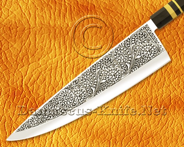 Personalized Engraving Stainless Steel Chef Knife Handmade Kitchen Gyuto Knife Ebony Wood 3 Brass Ring Handle Personalized Engraving Stainless Steel Chef Knife Handmade Kitchen Gyuto Knife Ebony Wood 3 Brass Ring Handle