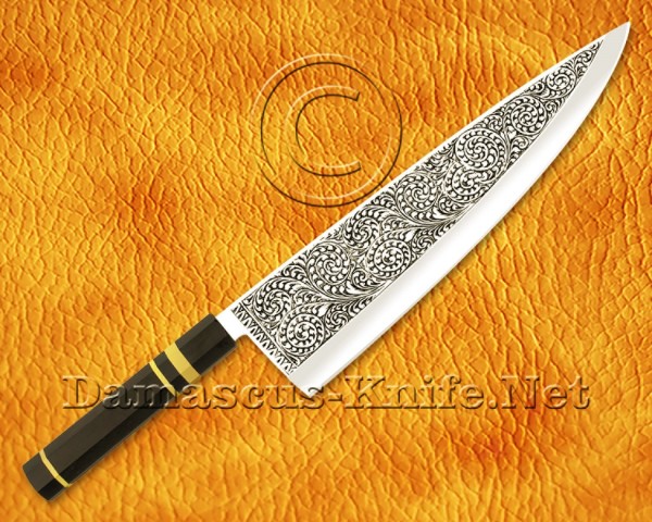 Personalized Engraving Stainless Steel Chef Knife Handmade Kitchen Gyuto Knife Ebony Wood 3 Brass Ring Handle Personalized Engraving Stainless Steel Chef Knife Handmade Kitchen Gyuto Knife Ebony Wood 3 Brass Ring Handle